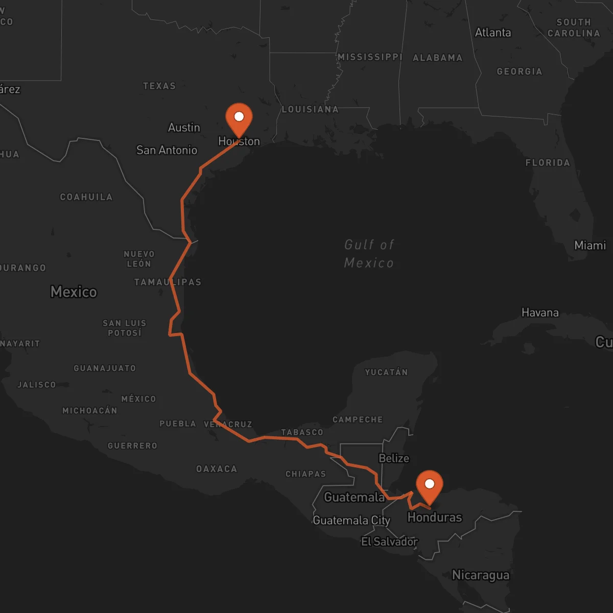 Ruta Houston - Yoro