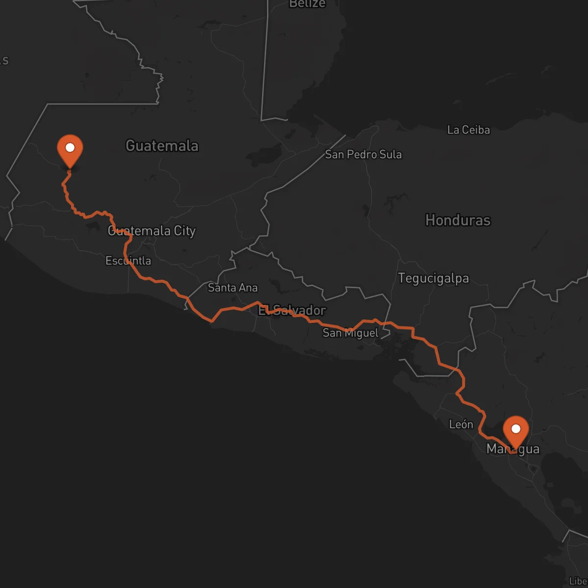 Ruta Huehuetenango - Managua