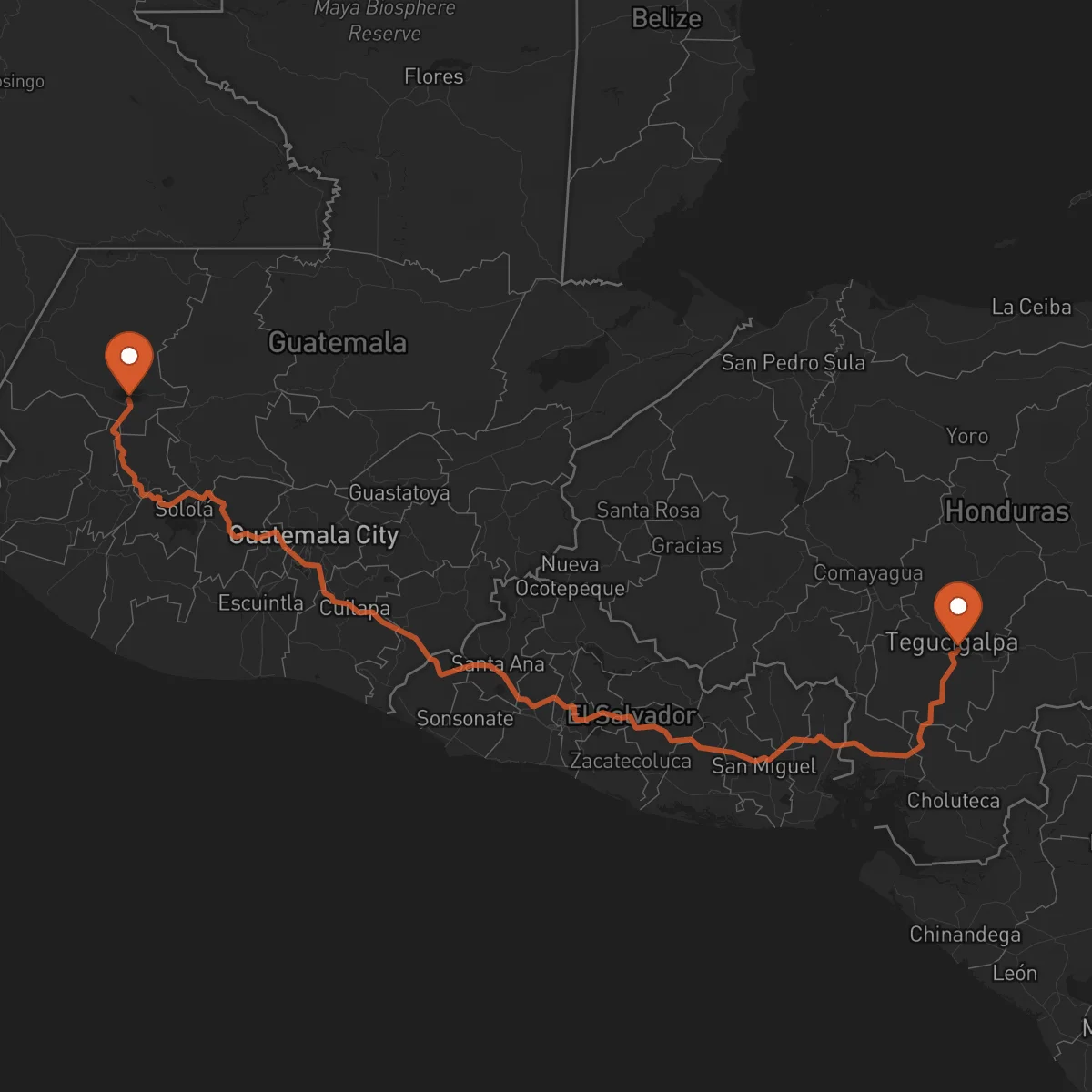 Ruta Huehuetenango - Tegucigalpa