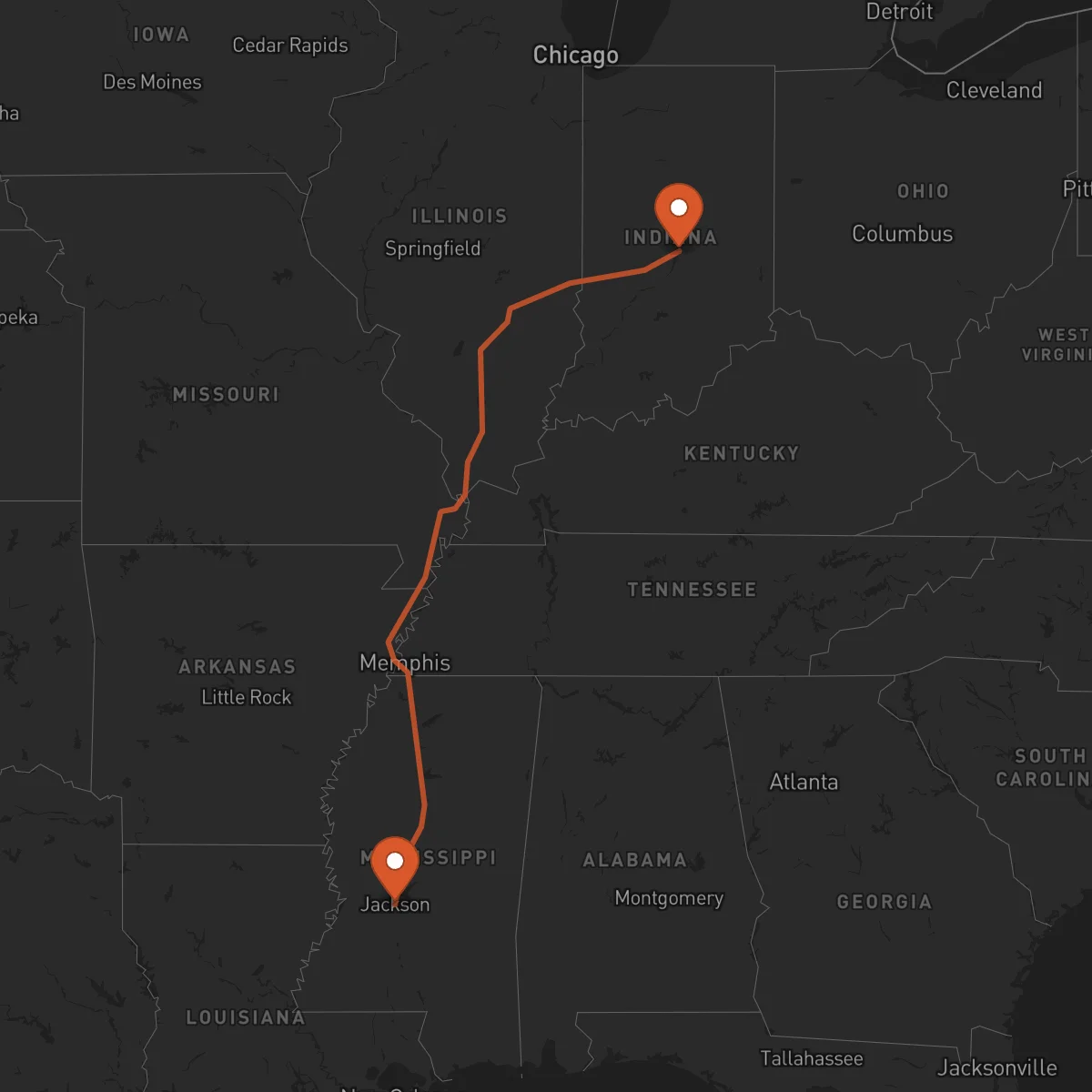 Ruta Indianapolis - Jackson