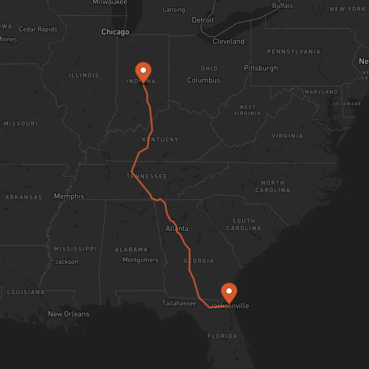 Ruta Indianapolis - Jacksonville