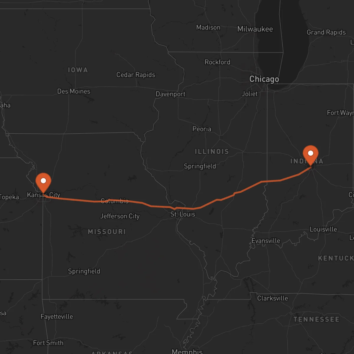 Ruta Indianapolis - Kansas City