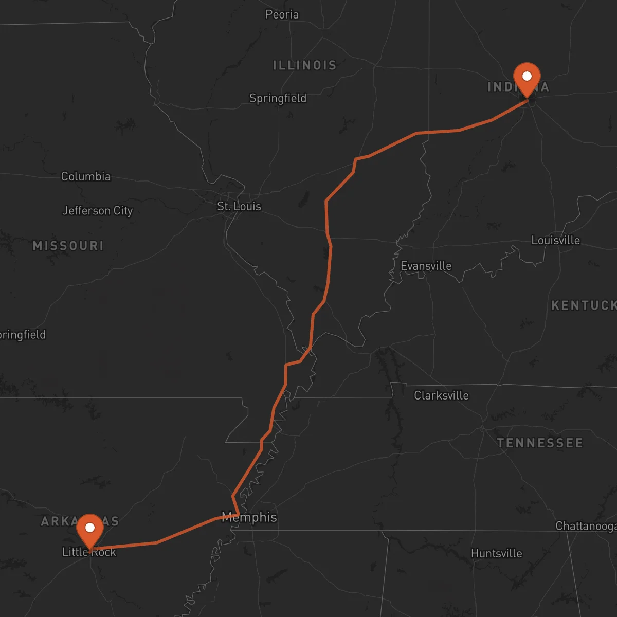Ruta Indianápolis - Little Rock