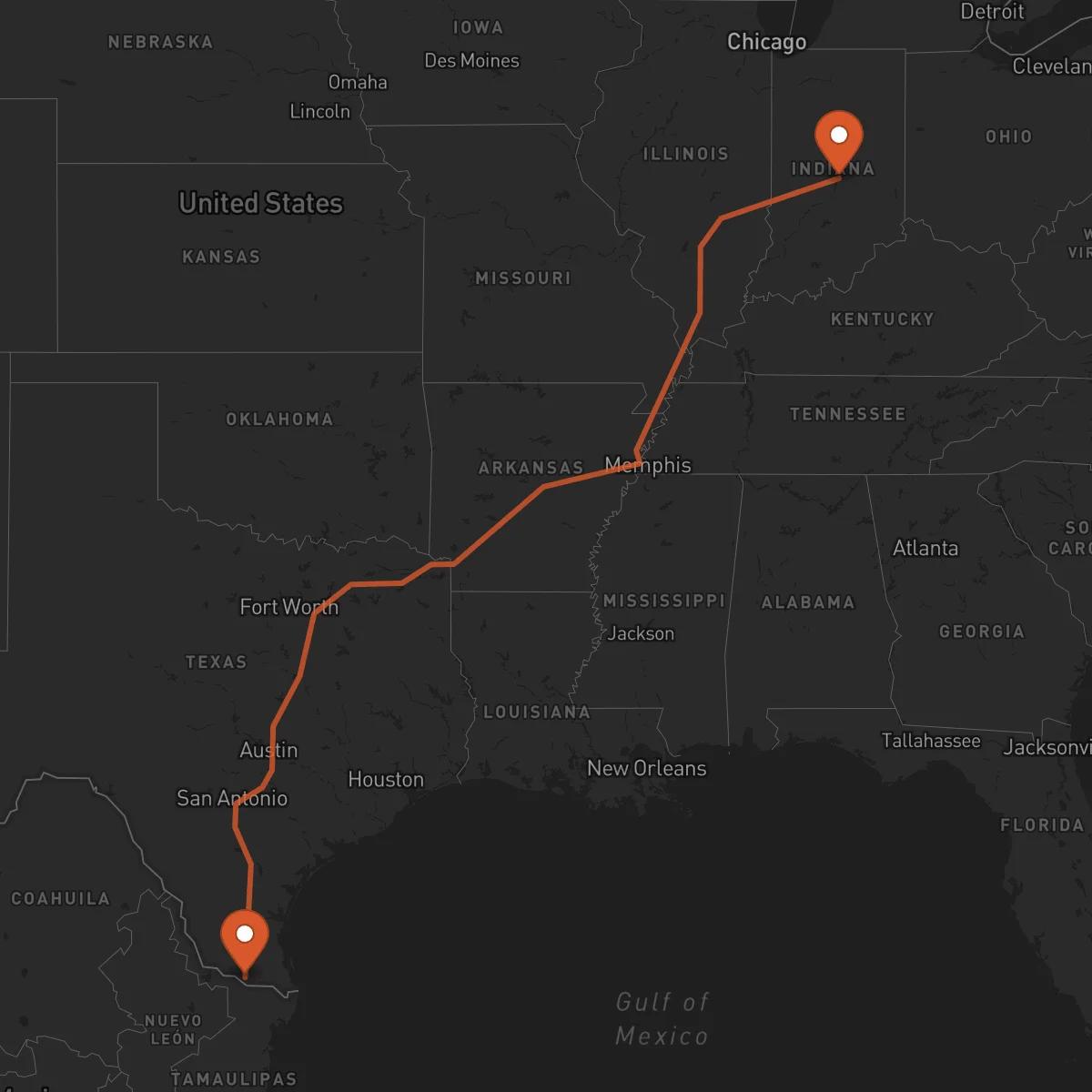 Ruta Indianápolis - McAllen