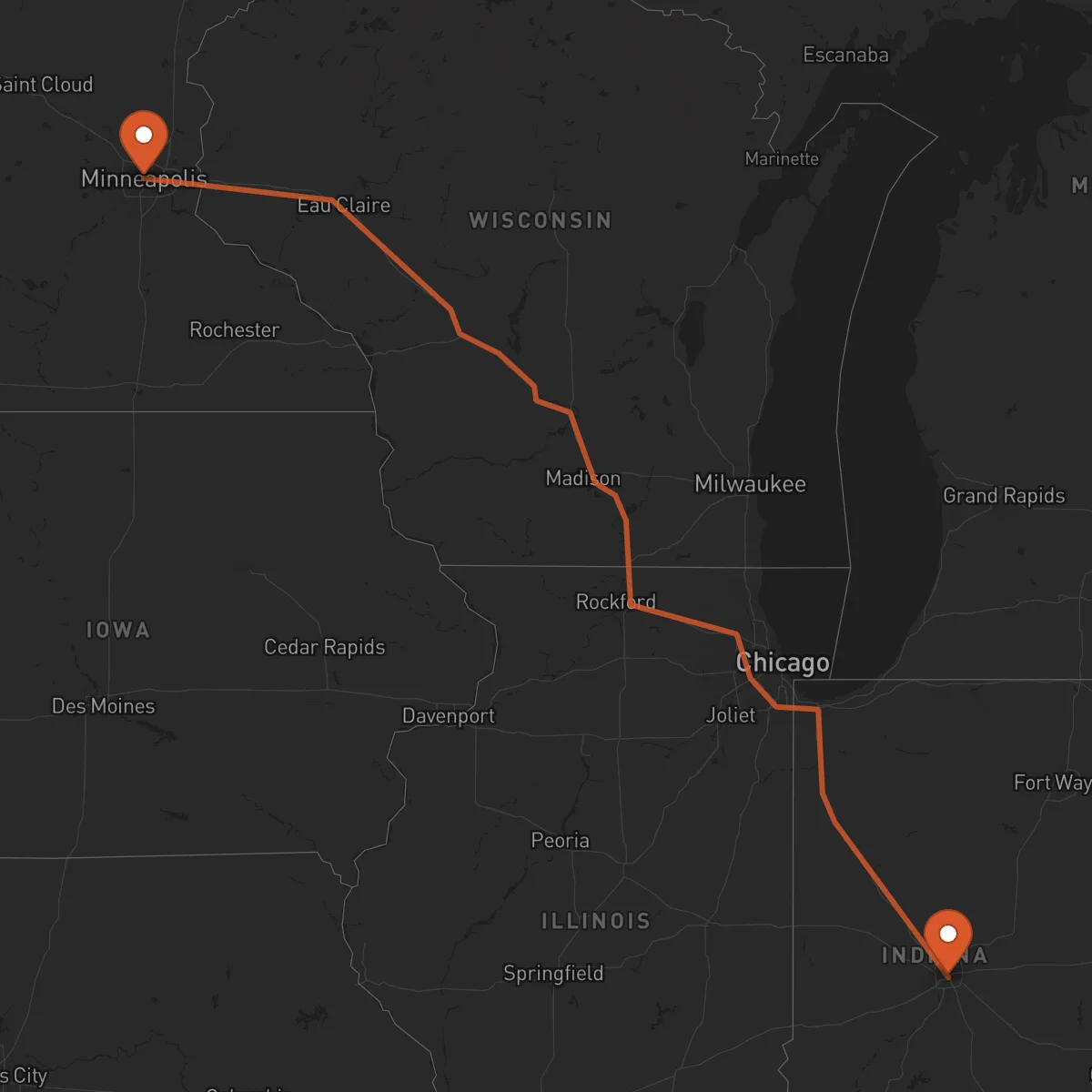 Ruta Minneapolis - Indianapolis