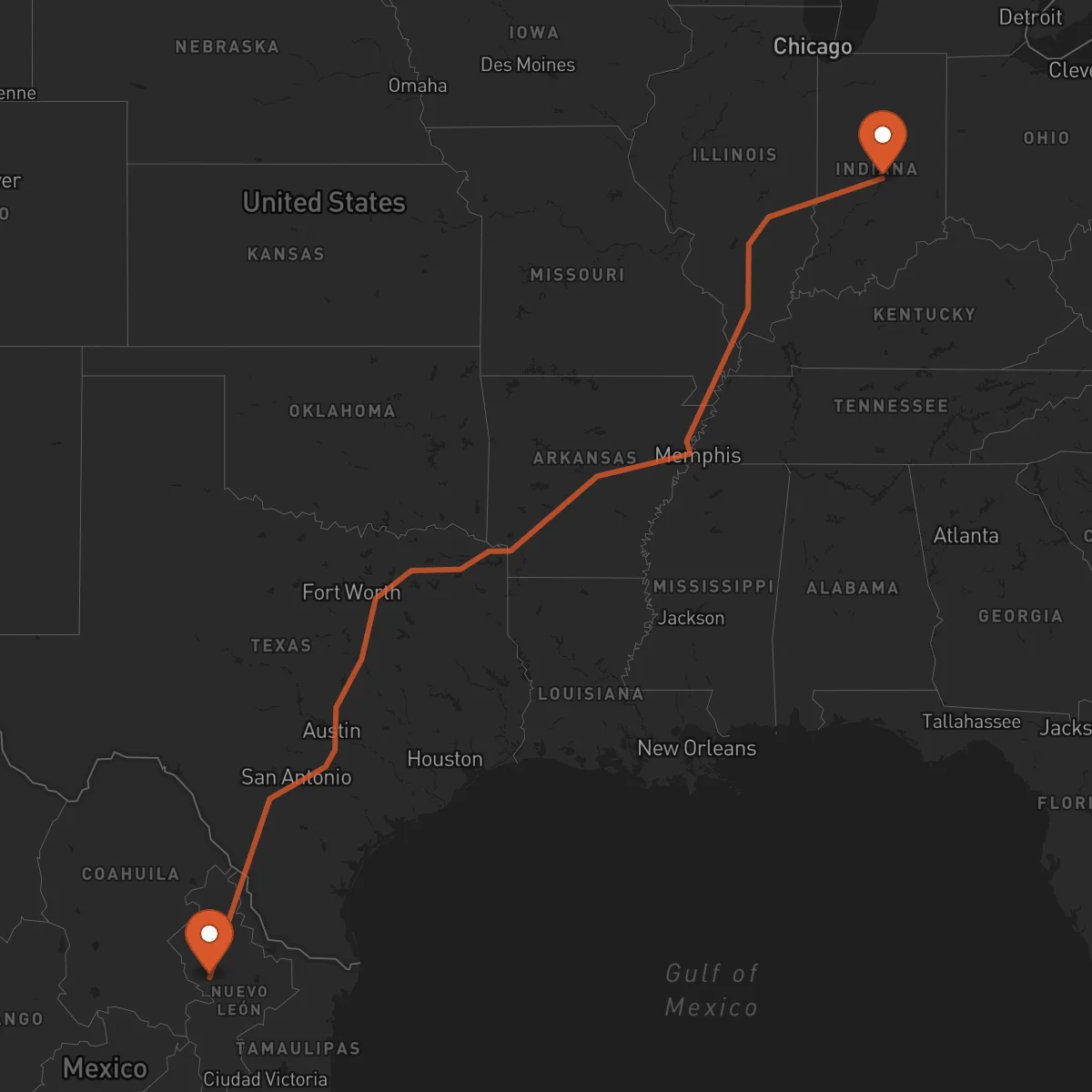 Ruta Indianapolis - Monterrey