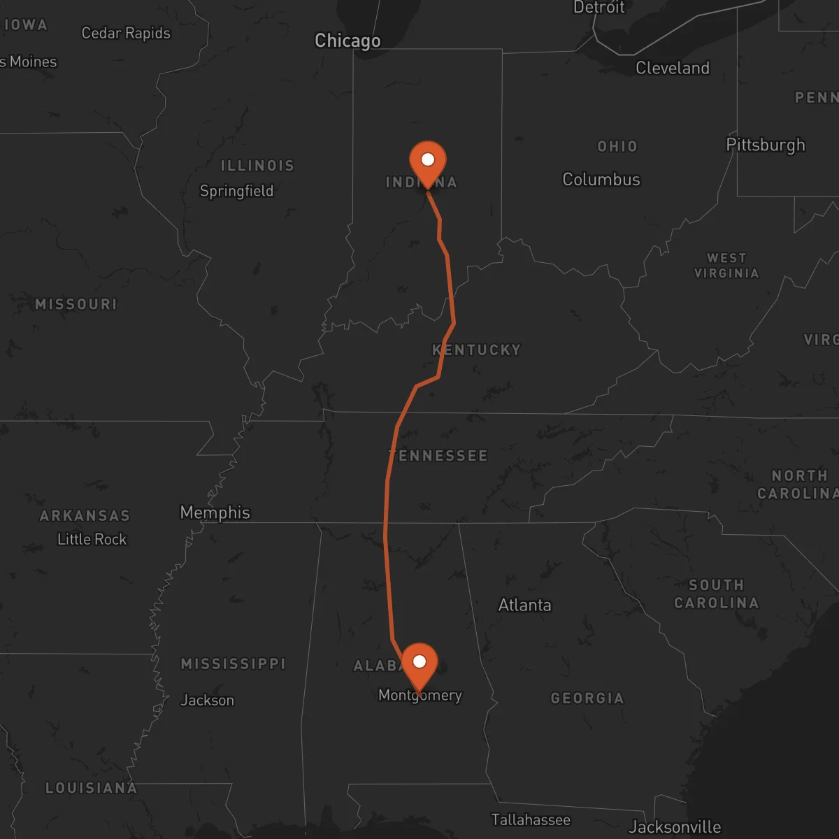 Ruta Indianapolis - Montgomery