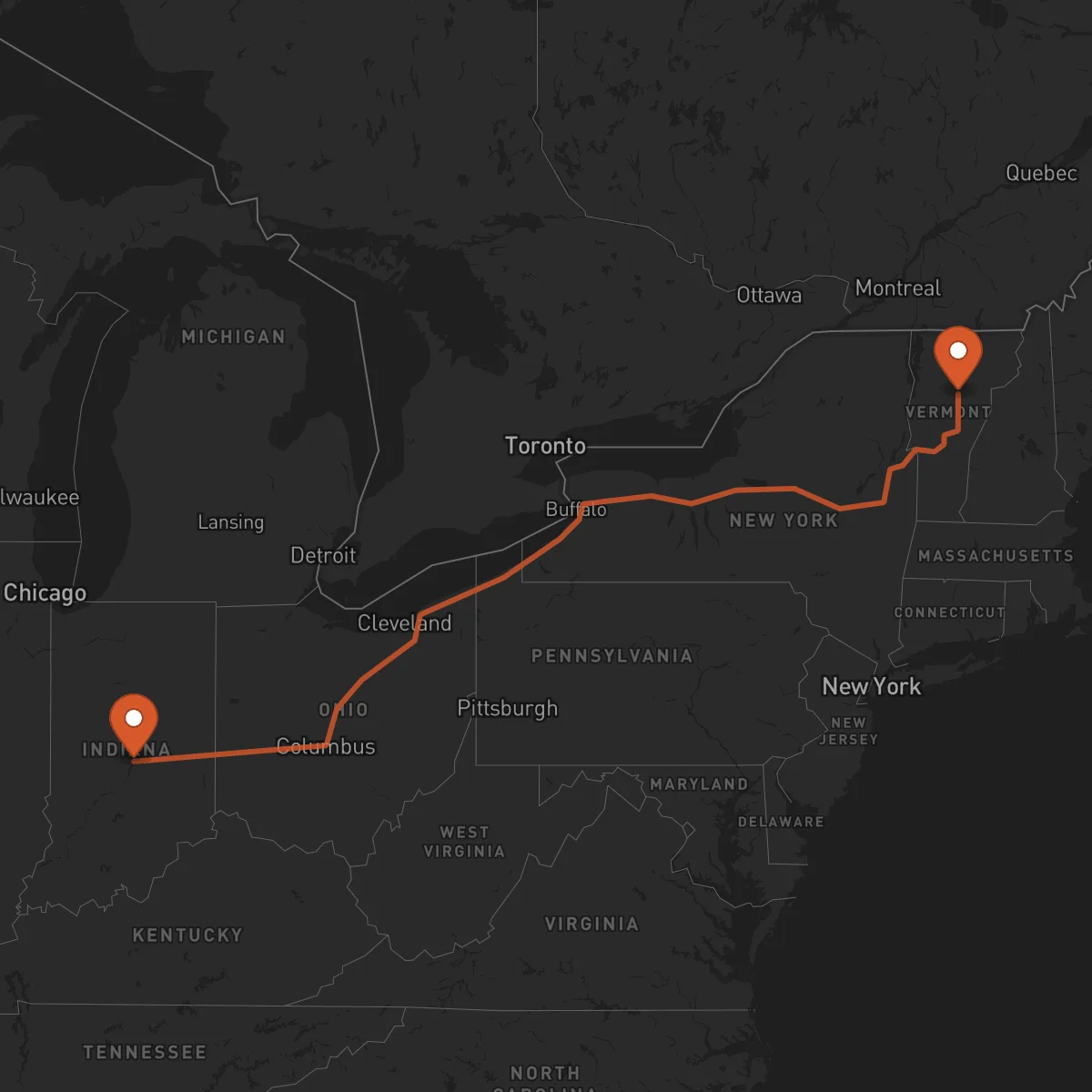 Ruta Indianapolis - Montpelier