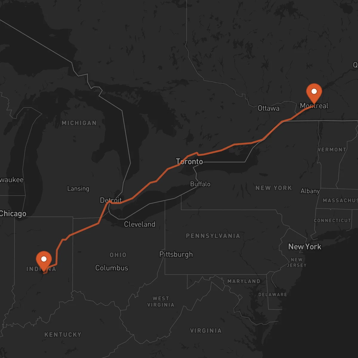 Ruta Indianápolis - Montreal