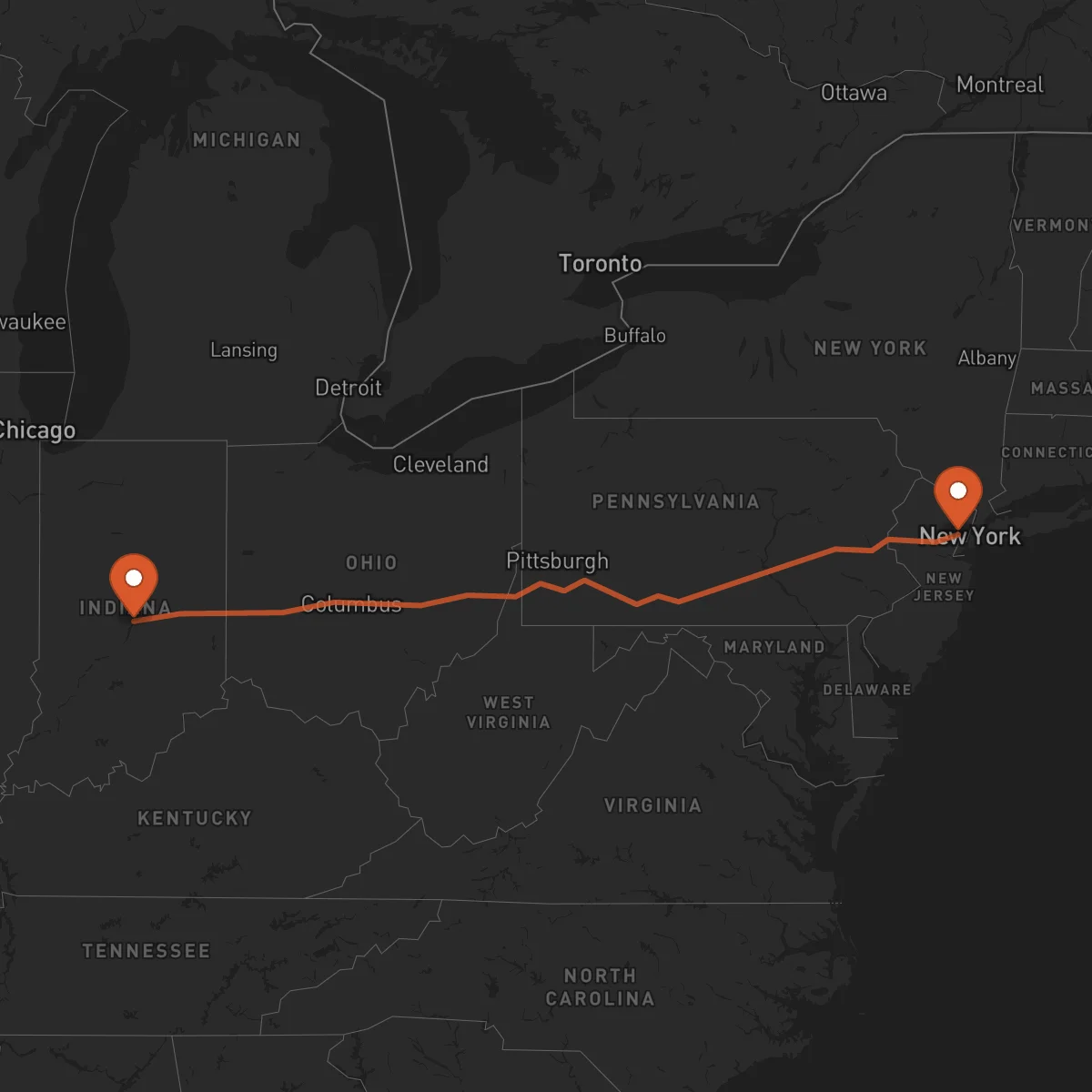 Ruta Indianápolis - Newark