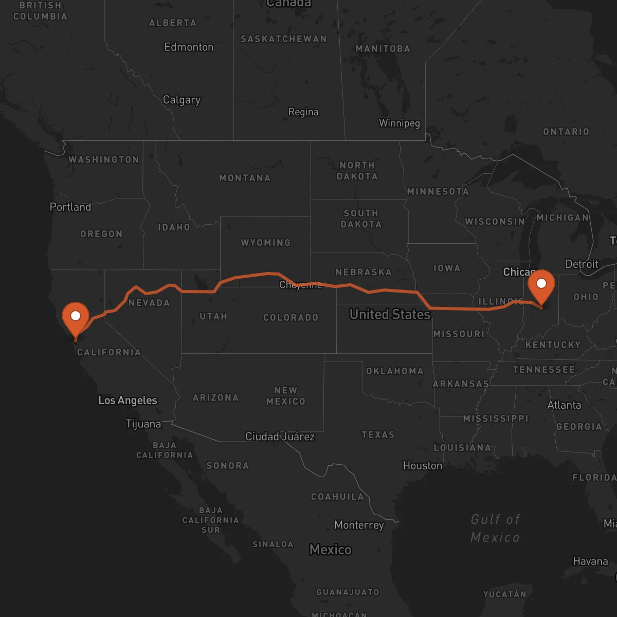 Ruta Oakland - Indianápolis