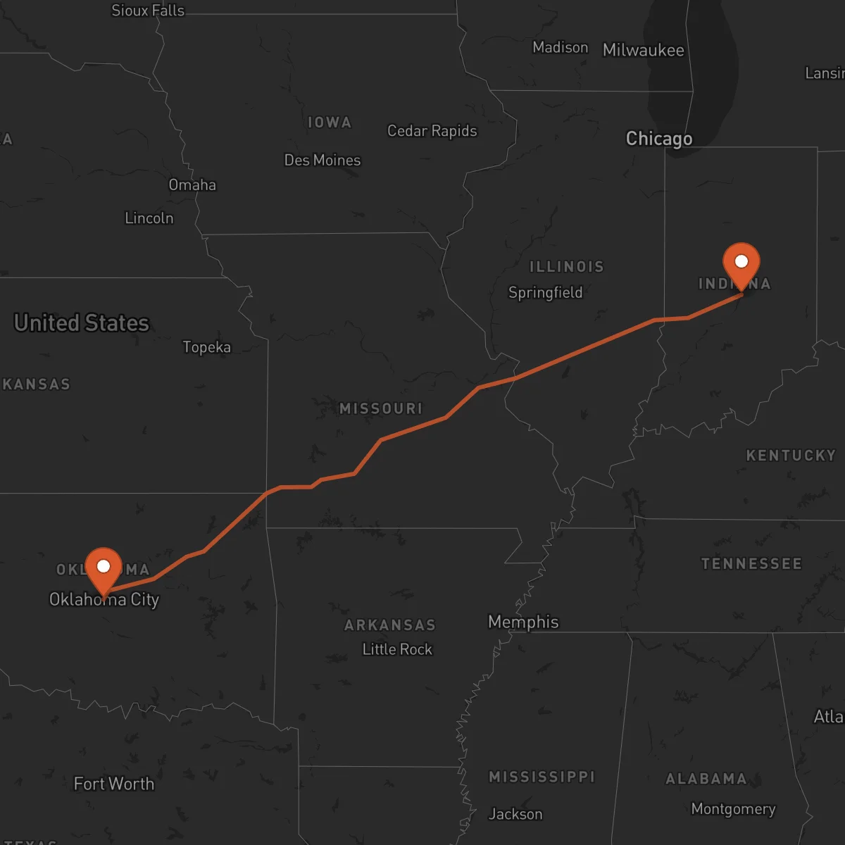 Ruta Indianápolis - Oklahoma City