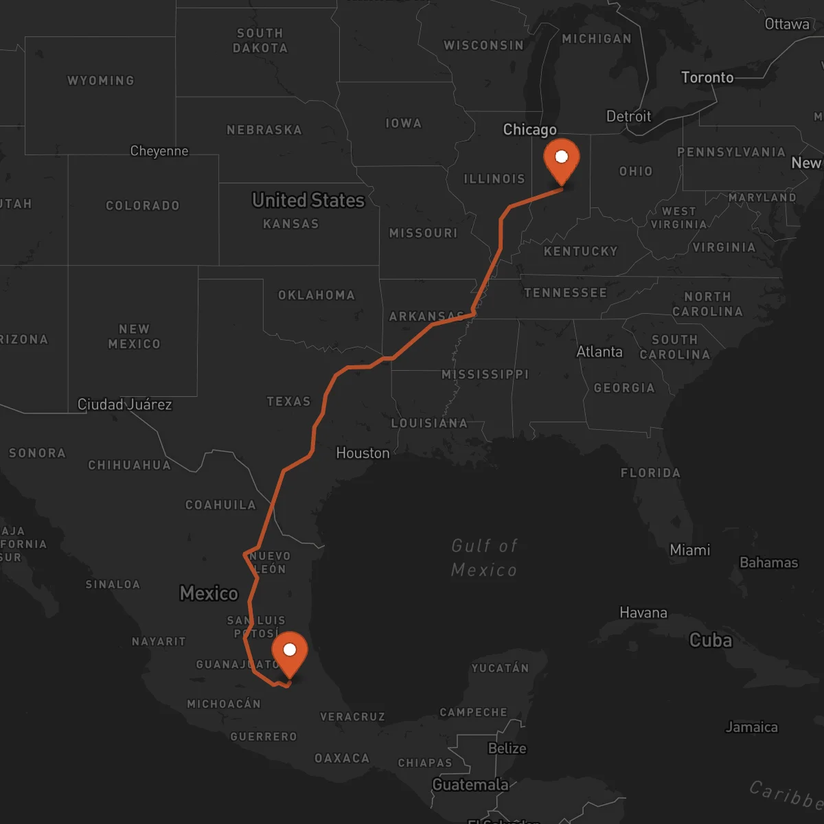 Ruta Indianápolis - Pachuca de Soto