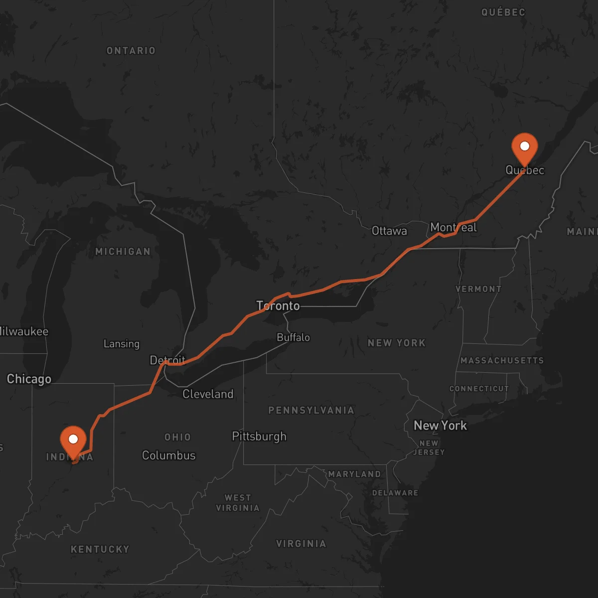Ruta Indianapolis - Québec