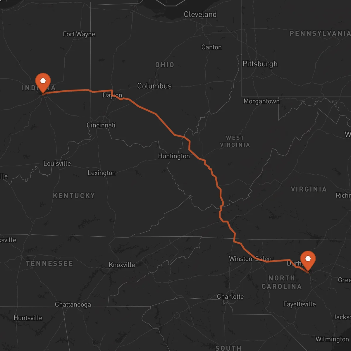 Ruta Indianapolis - Raleigh