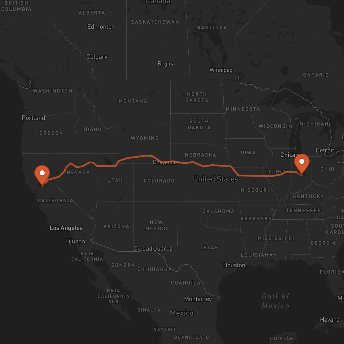 Ruta Indianápolis - Sacramento