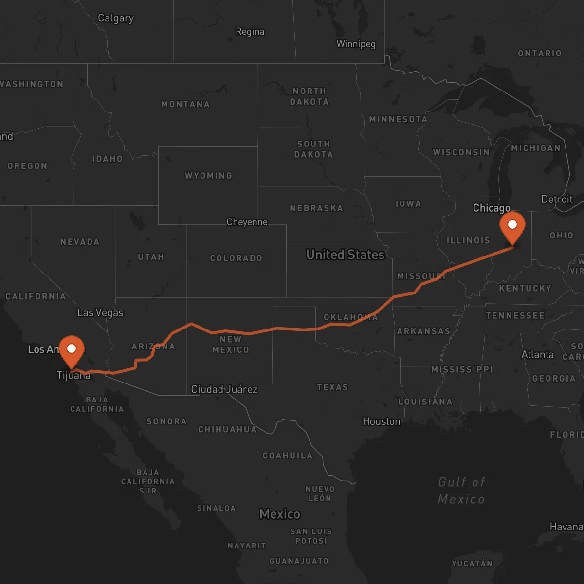 Ruta San Diego - Indianapolis