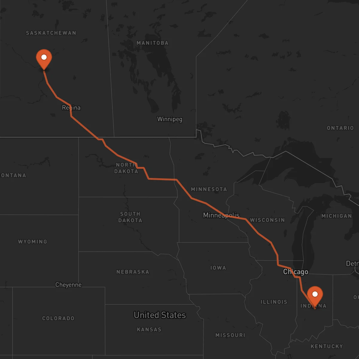 Ruta Saskatoon - Indianapolis