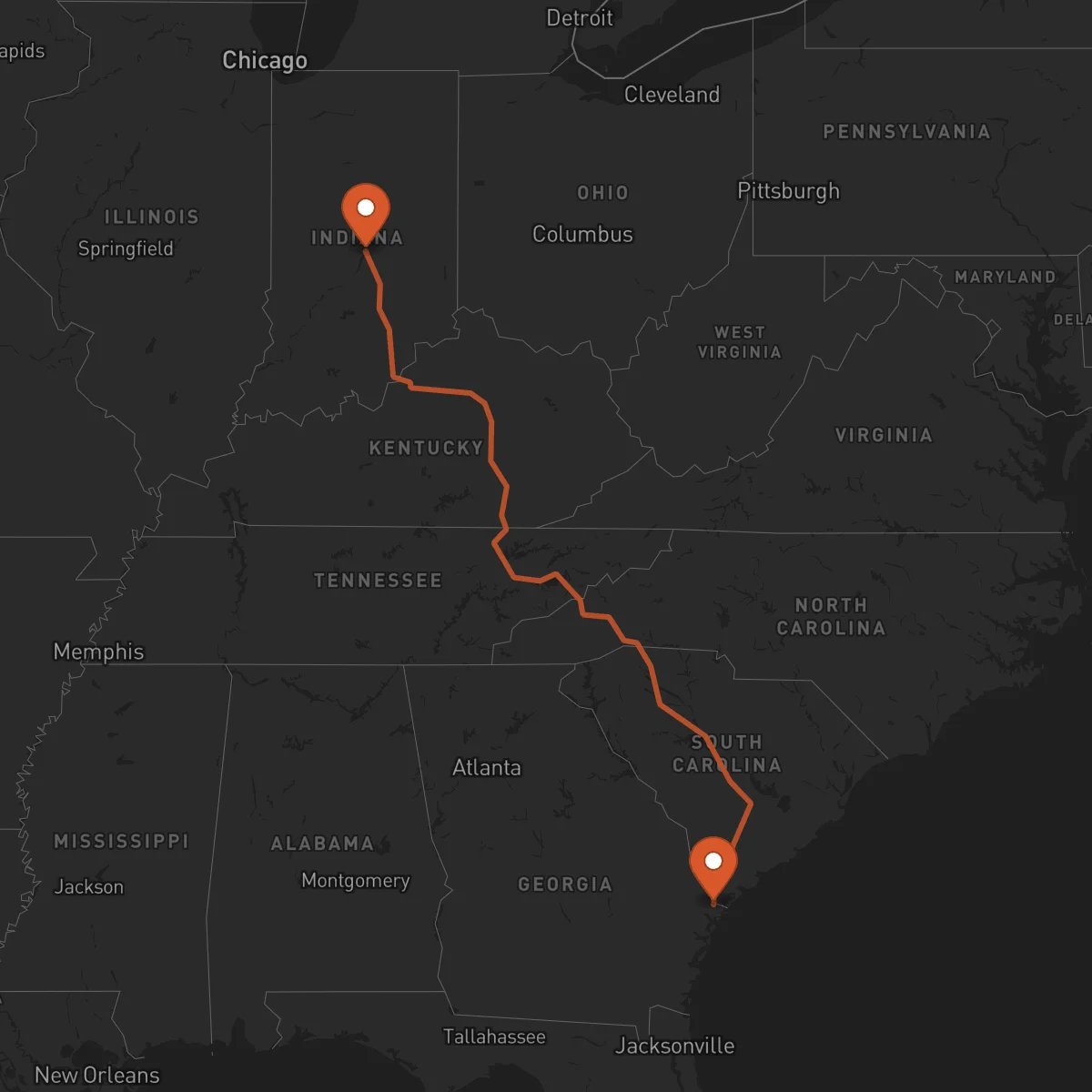 Ruta Indianapolis - Savannah