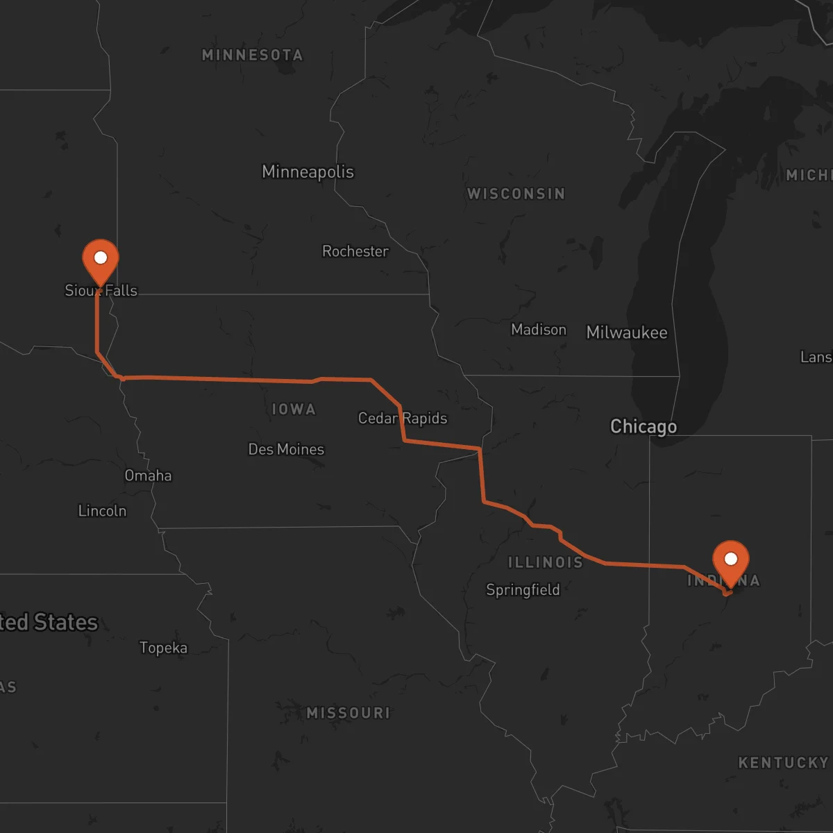 Ruta Indianapolis - Sioux Falls