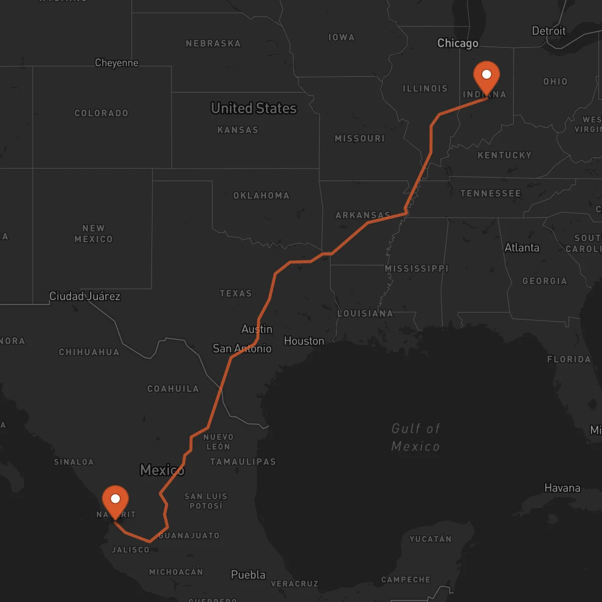 Ruta Tepic - Indianapolis