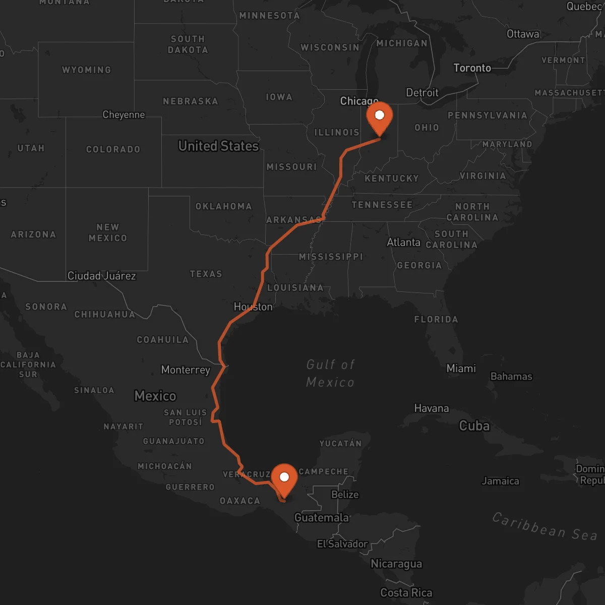 Ruta Indianápolis - Tuxtla Gutiérrez