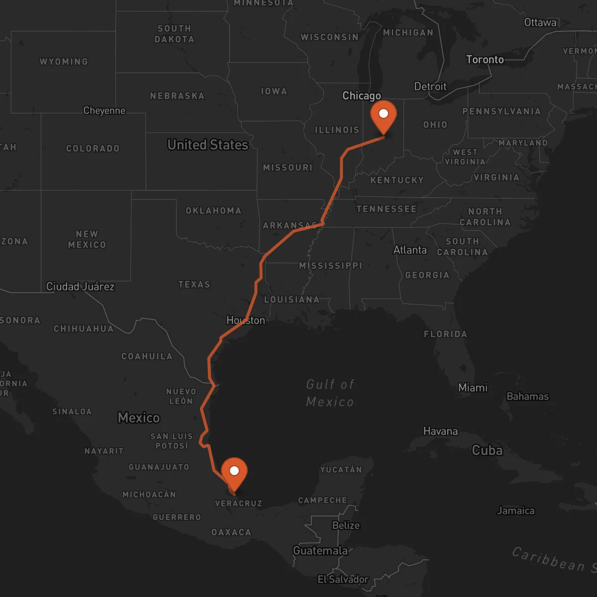 Ruta Indianápolis - Veracruz
