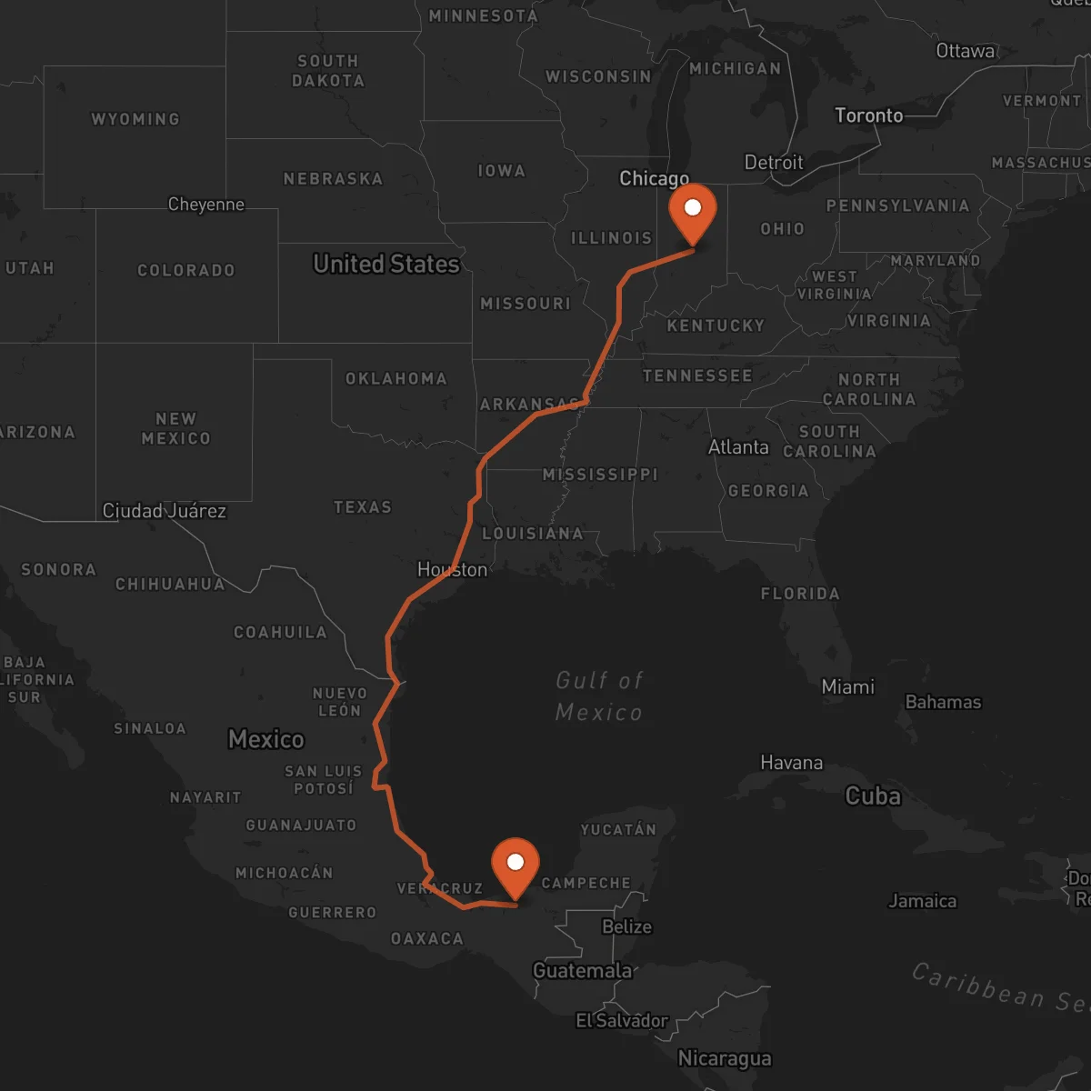 Ruta Indianapolis - Villahermosa