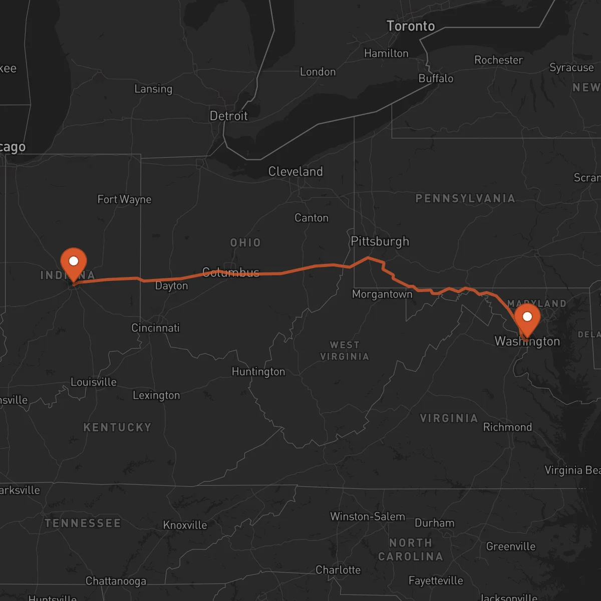 Ruta Washington D.C. - Indianapolis