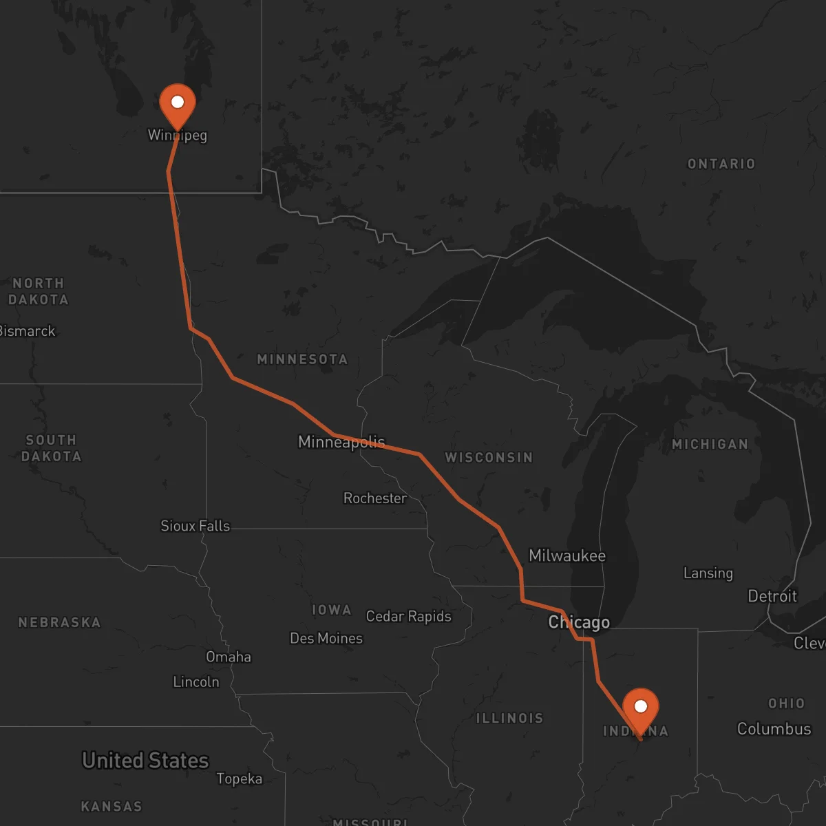 Ruta Indianapolis - Winnipeg