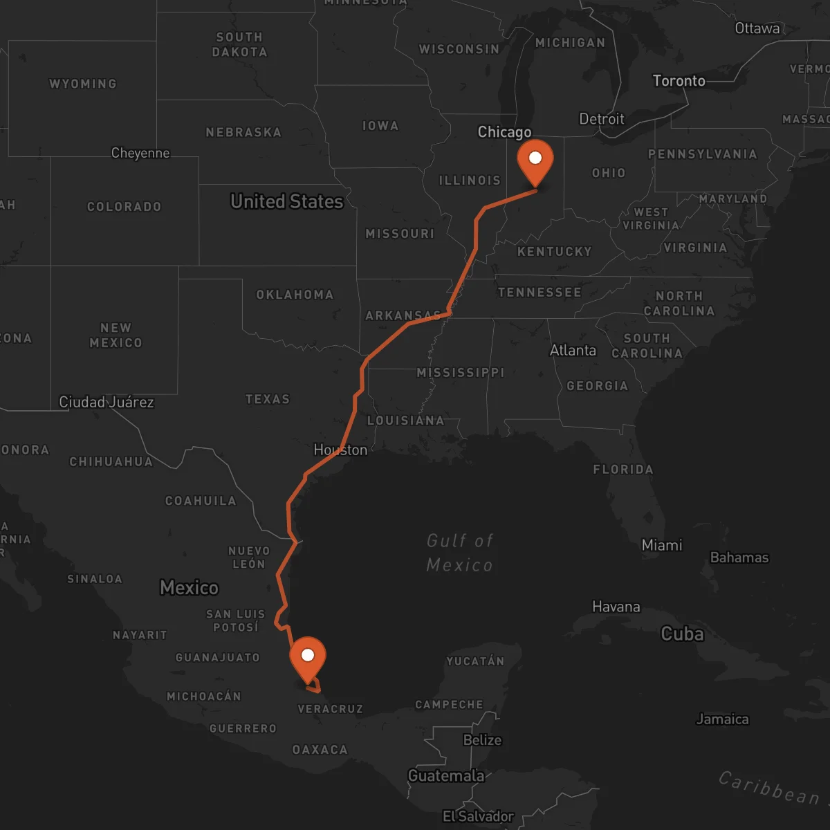Ruta Xalapa - Indianapolis