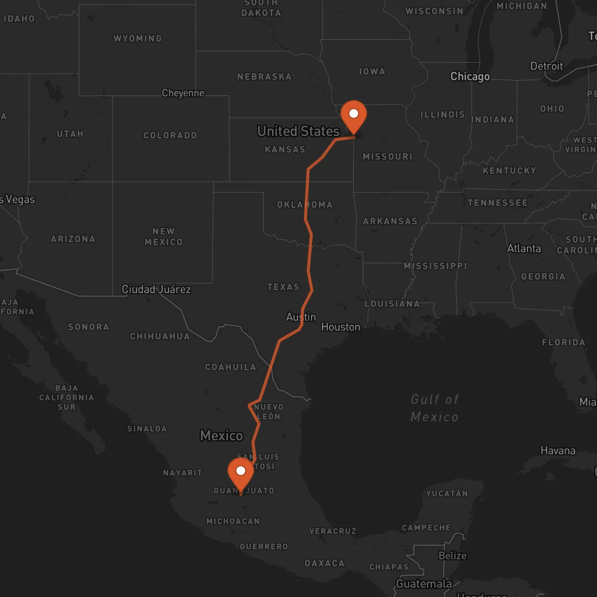 Ruta Kansas City - Irapuato