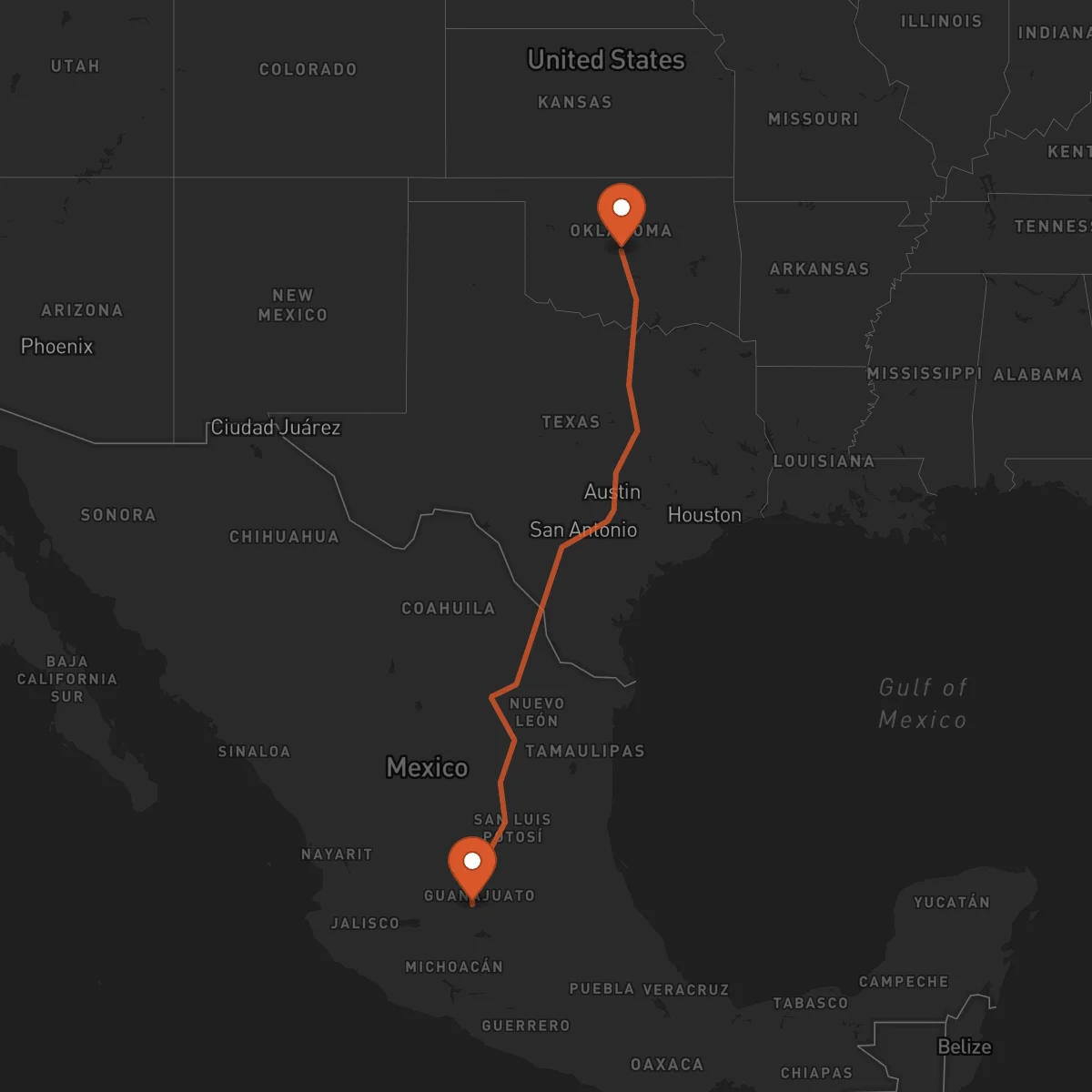 Ruta Oklahoma City - Irapuato