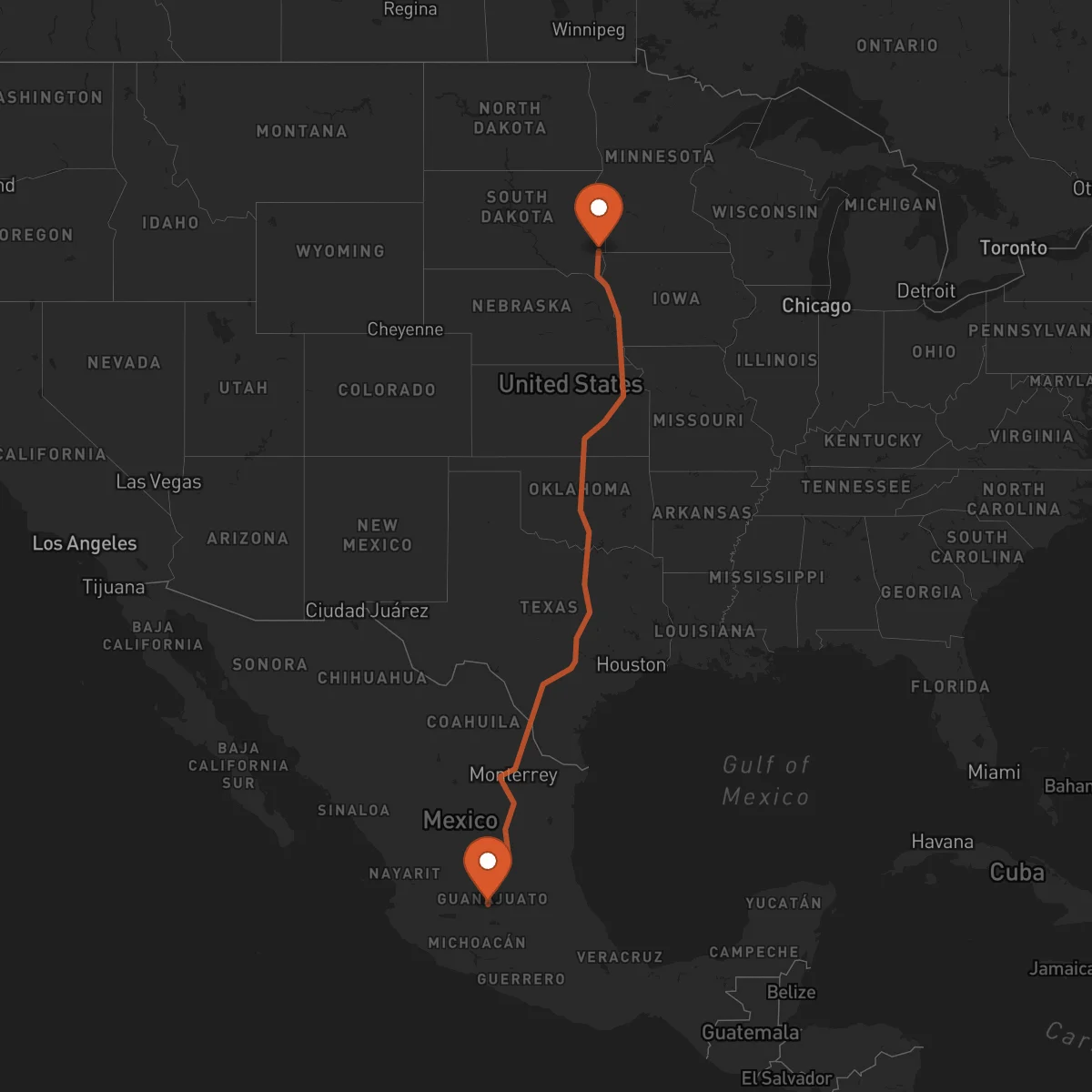 Ruta Sioux Falls - Irapuato