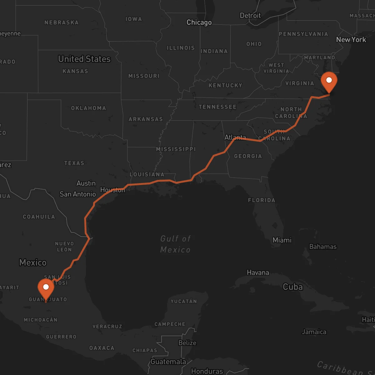 Ruta Virginia Beach - Irapuato