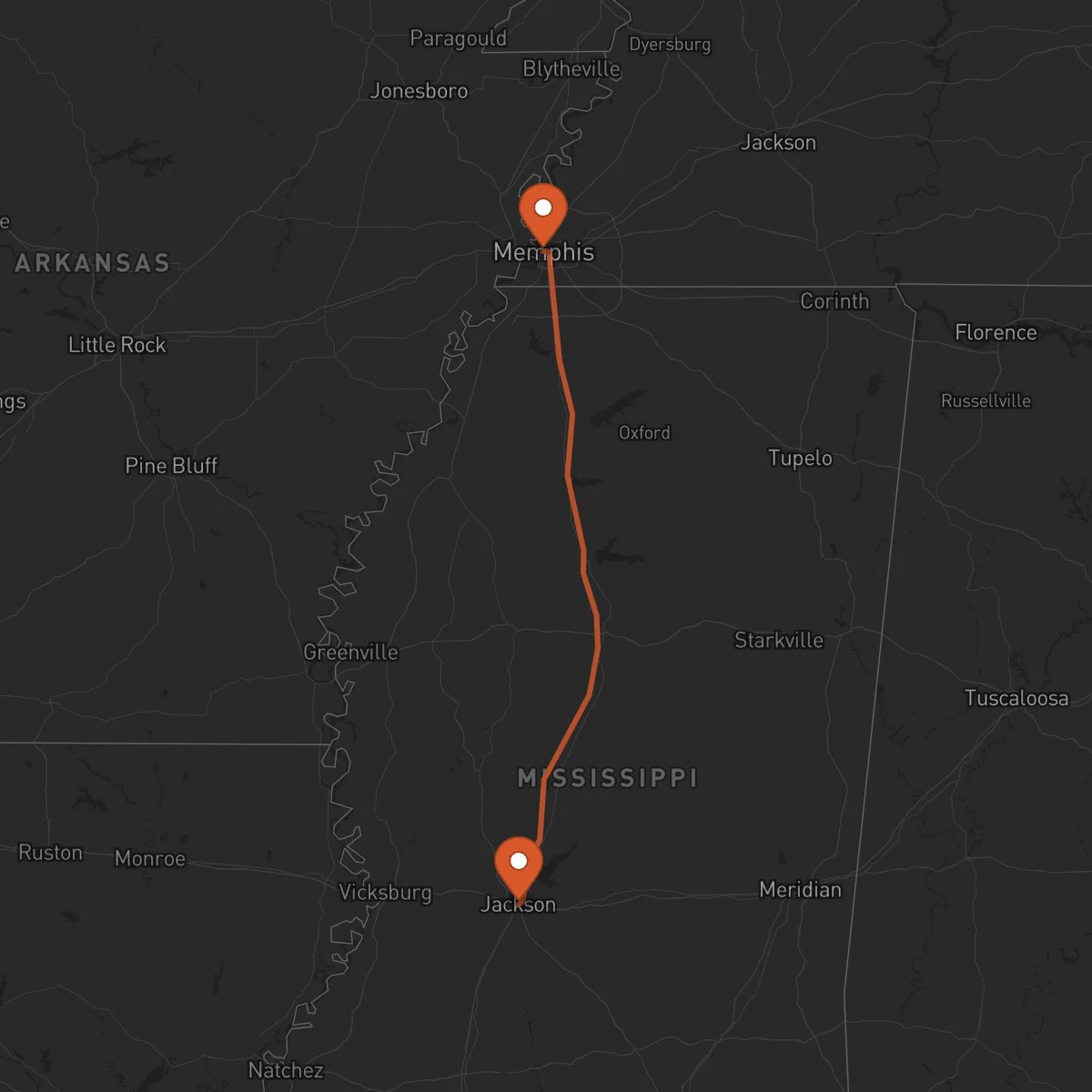 Ruta Memphis - Jackson