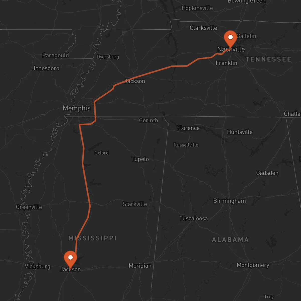 Ruta Nashville - Jackson