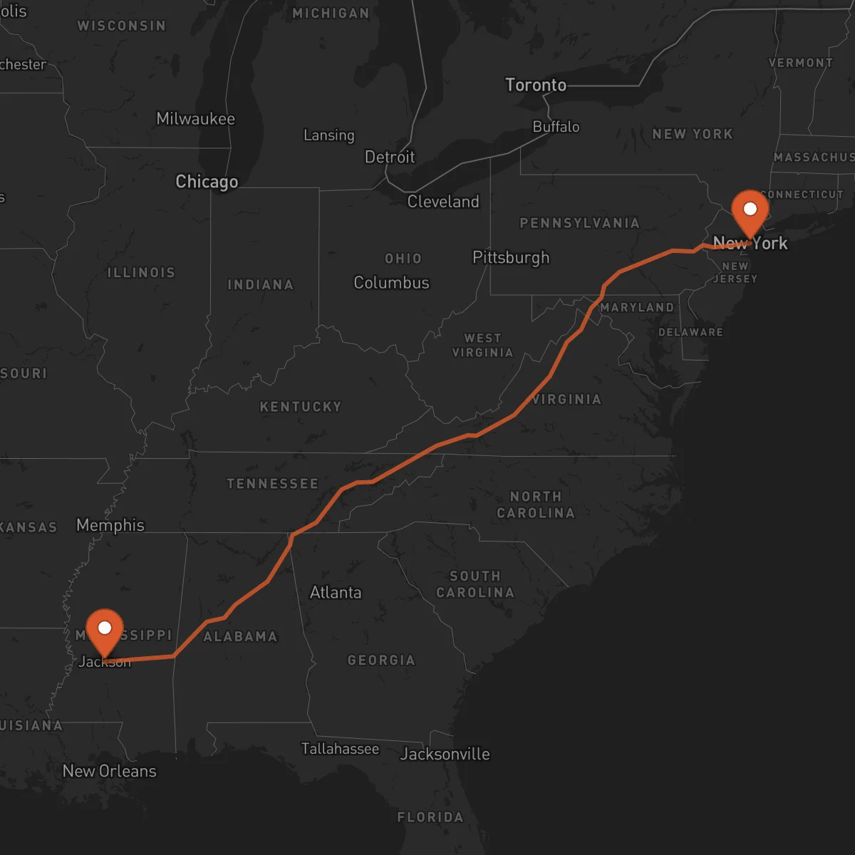 Ruta New York - Jackson