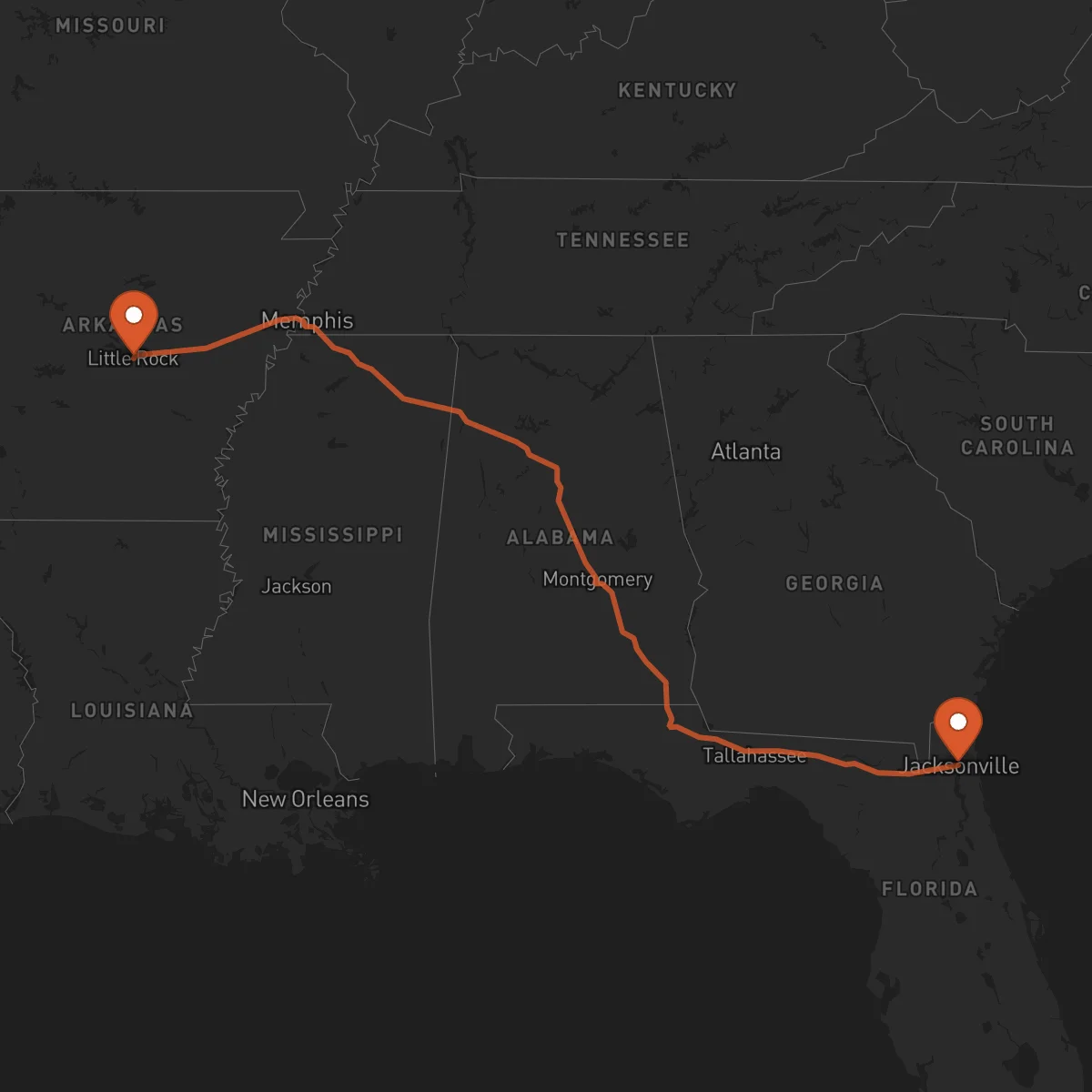 Ruta Little Rock - Jacksonville