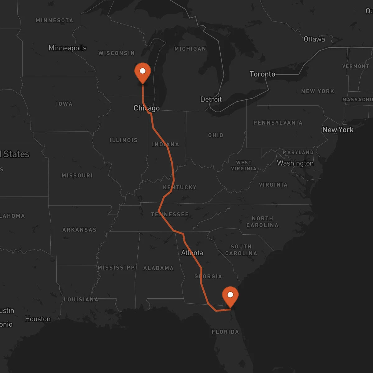Ruta Milwaukee - Jacksonville