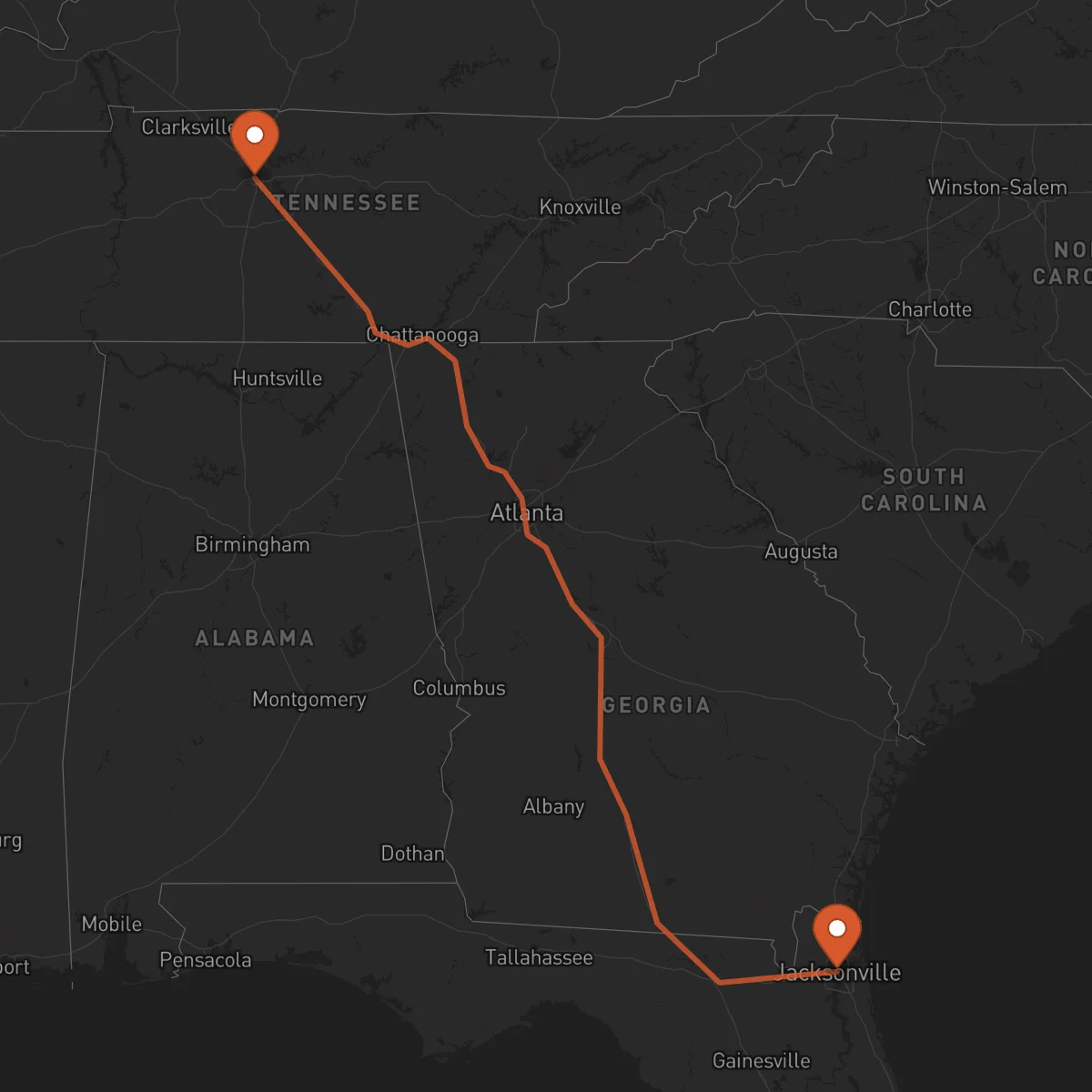 Ruta Jacksonville - Nashville