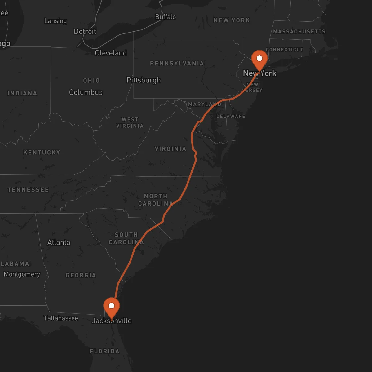 Ruta Jacksonville - Nueva York