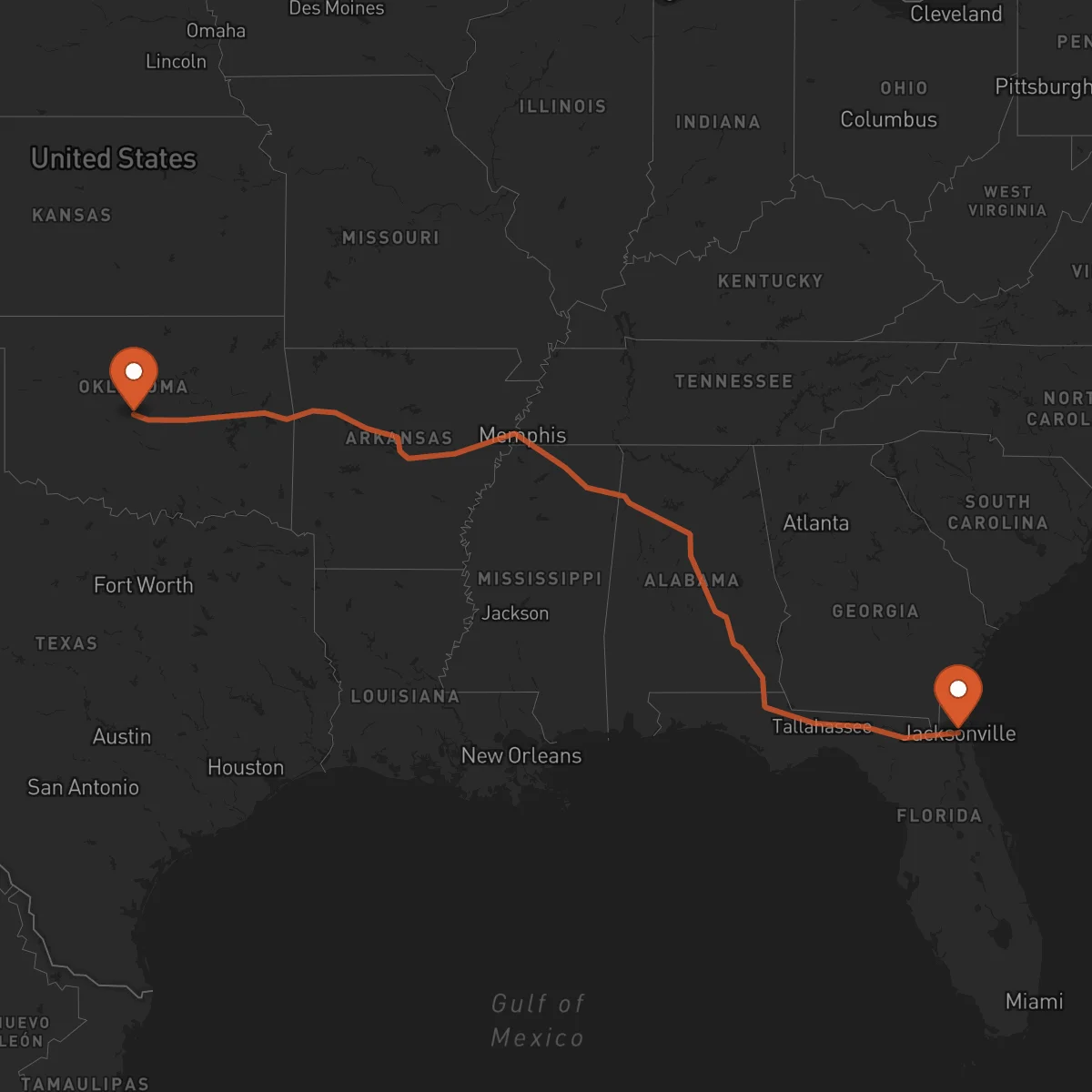 Ruta Jacksonville - Oklahoma City