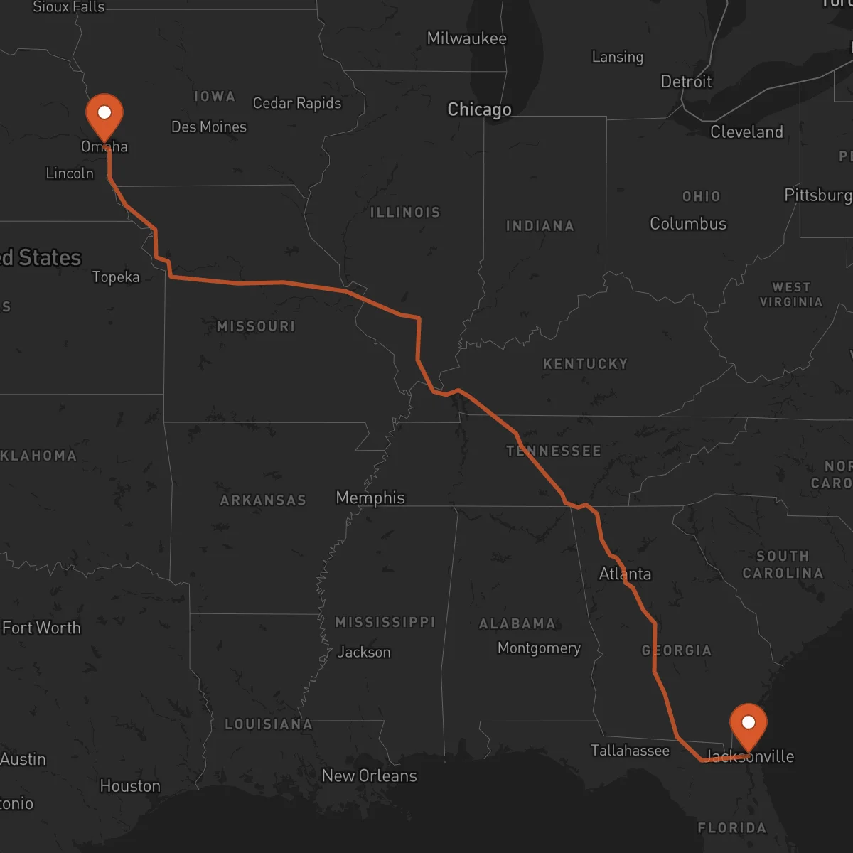 Ruta Jacksonville - Omaha