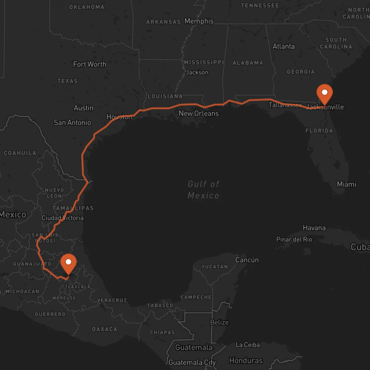 Ruta Jacksonville - Pachuca de Soto