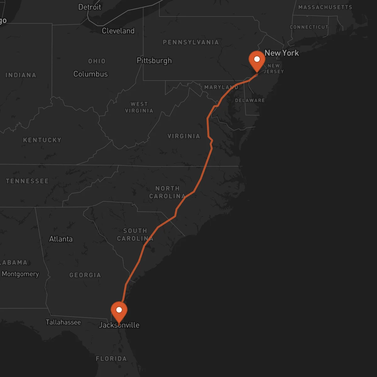 Ruta Jacksonville - Philadelphia