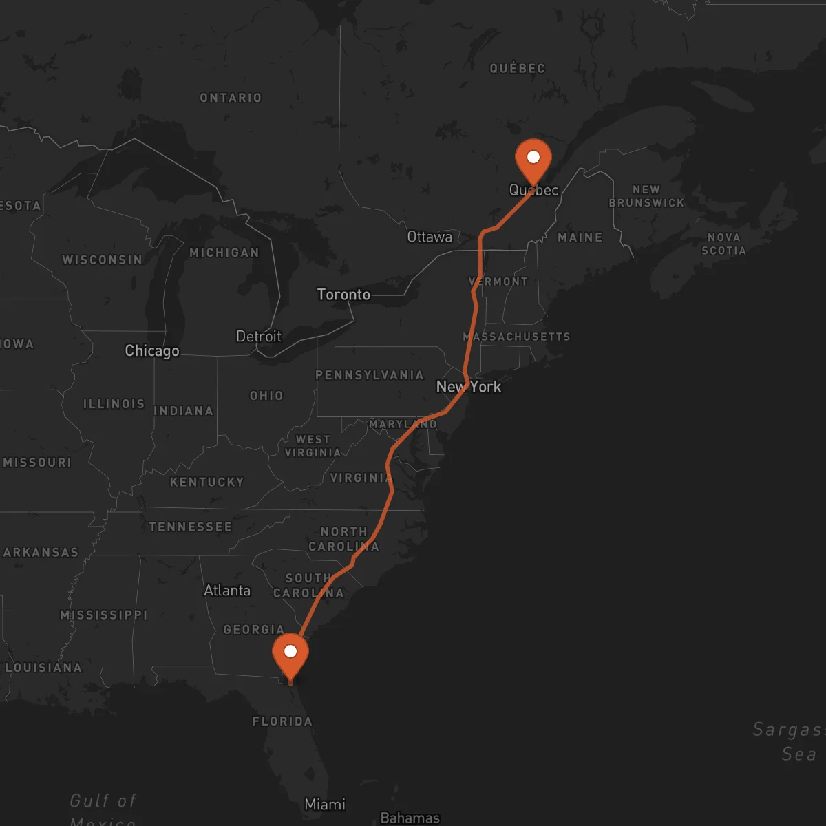Ruta Jacksonville - Quebec City