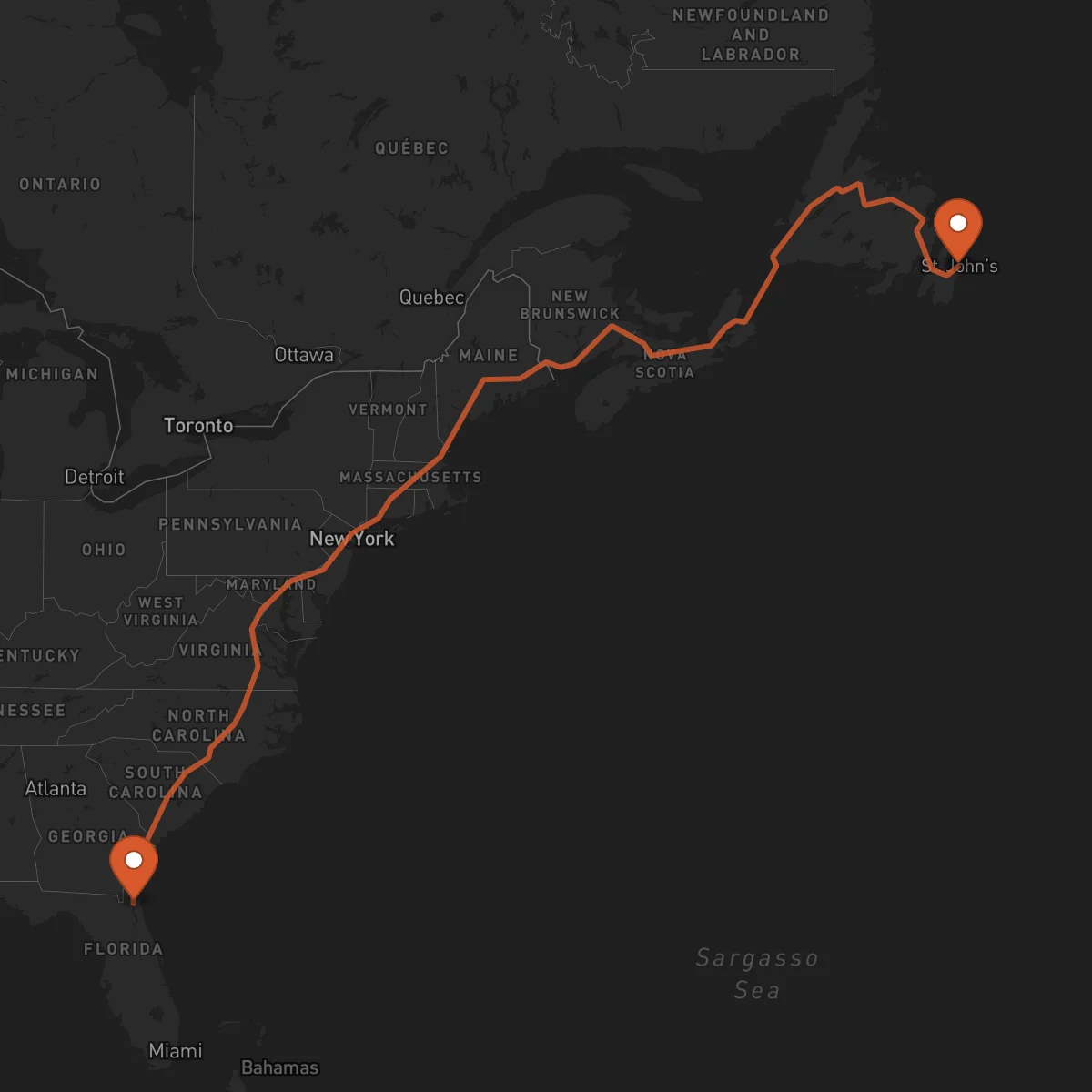 Ruta Jacksonville - San Juan de Terranova (St. John's)