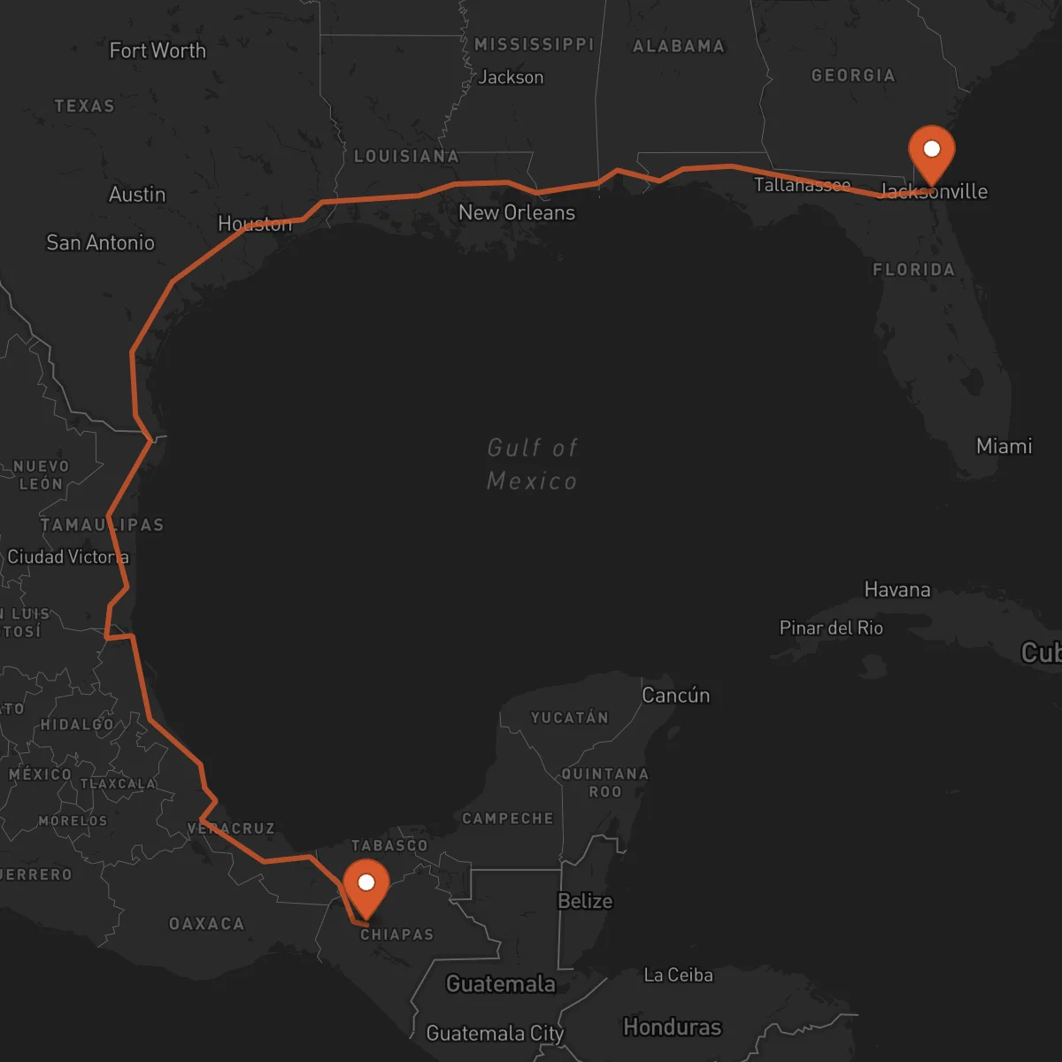 Ruta Jacksonville - Tuxtla Gutiérrez