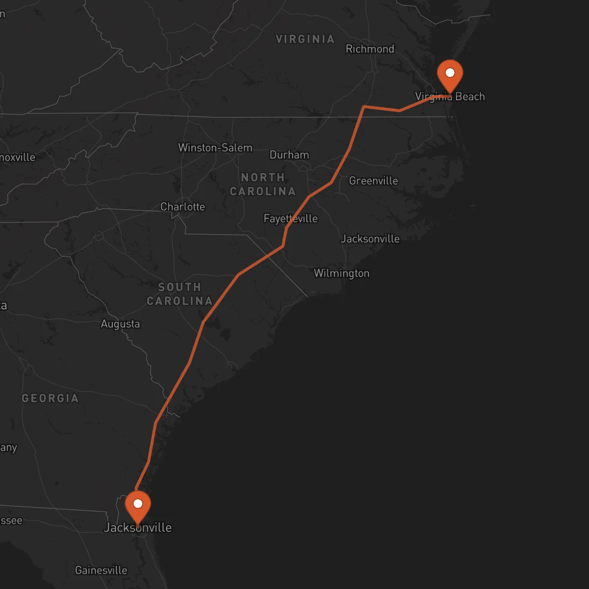 Ruta Jacksonville - Virginia Beach